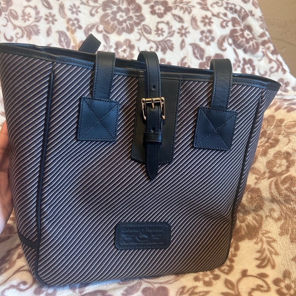 Dooney & Bourke Black and Gray Diagonal Stripe Tote